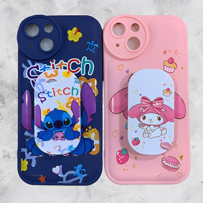 Case Melody Cute Standing iPhone 11/11 ProMax/12 Pro/12 Pro Max Softcase Motif Timbul Kuromi Cinamon Cartoon Cute Bahan Tebal