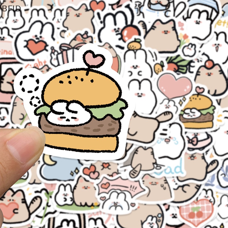 [BFID] 60pcs Kawaii Kucing Kelinci Kartun Stiker Hewan Lucu Decals Mainan Anak DIY Scrapbook Laptop Stationary Gitar Koper Stiker Mobil [ID]