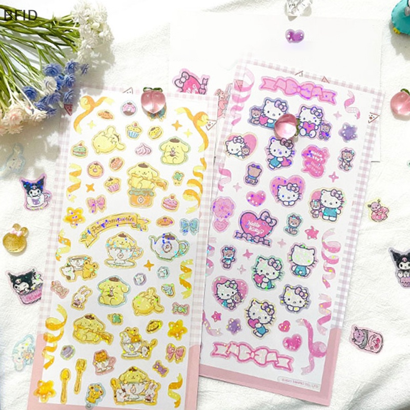 [BFID] 1pack Kartun Stiker Laser Transparan Goo Card Decoration Hand Ledger Dekorasi Sticker Kuromi Melody DIY Bahan Hadiah Lucu [ID]