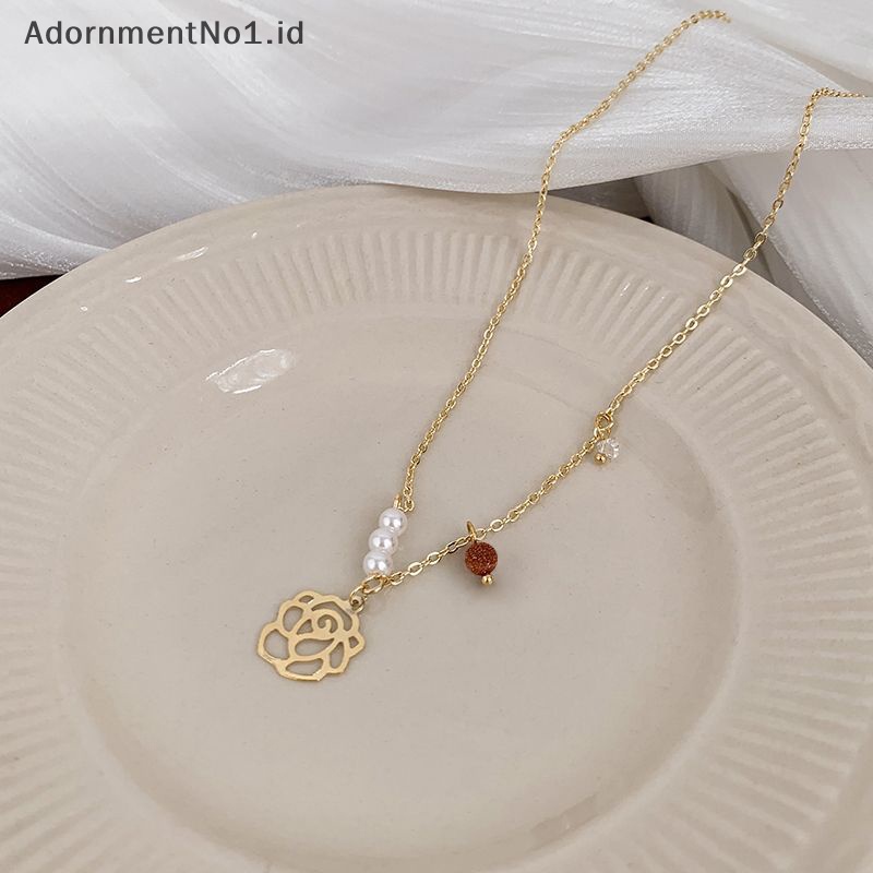 [AdornmentNo1] Fashion Trendy Shiny Exquisite kalung bunga ringan rantai klavikula Hollow untuk wanita perhiasan pasangan hadiah pesta ulang tahun