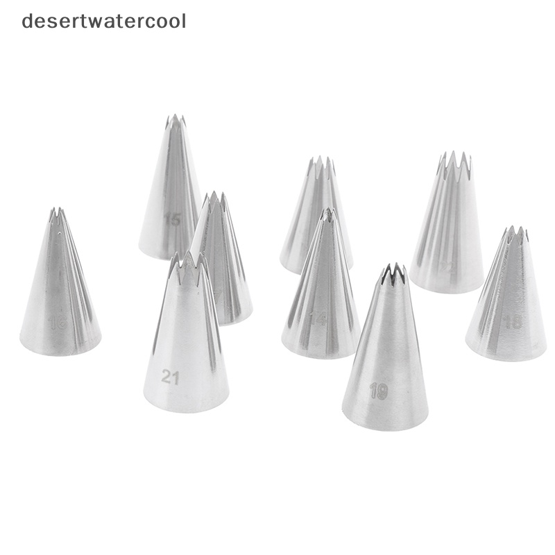 Deid 9pcs Open Star Cream Piping Nozzle Kue Decorag Set Metal Pastry Bag Tips Martijn