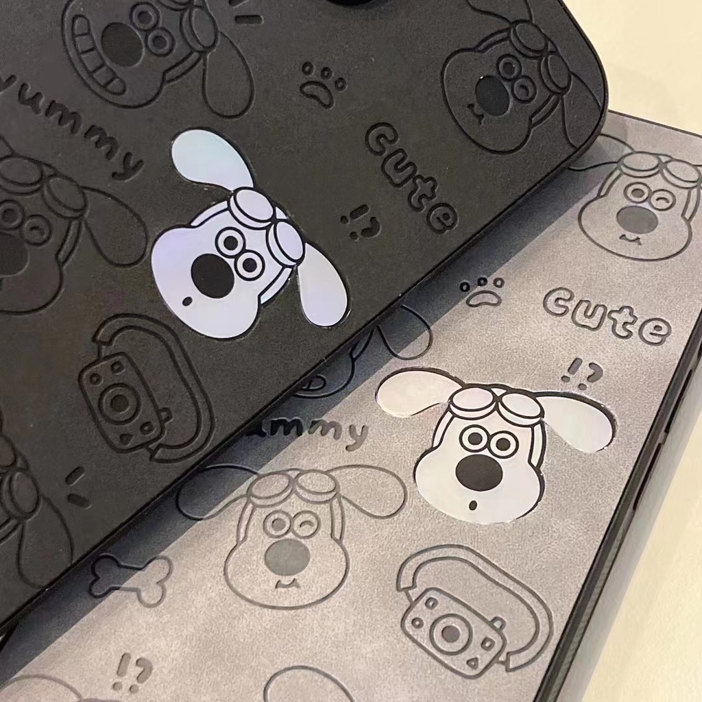 【Gradient Laser】So Cute Pochacco Soft Bumper Hard Case IPhone 11 12 13 14 Pro Max Camera Protect for Girl Women Man Men's Fashion Gift Black Gray Cartoon Phone Case