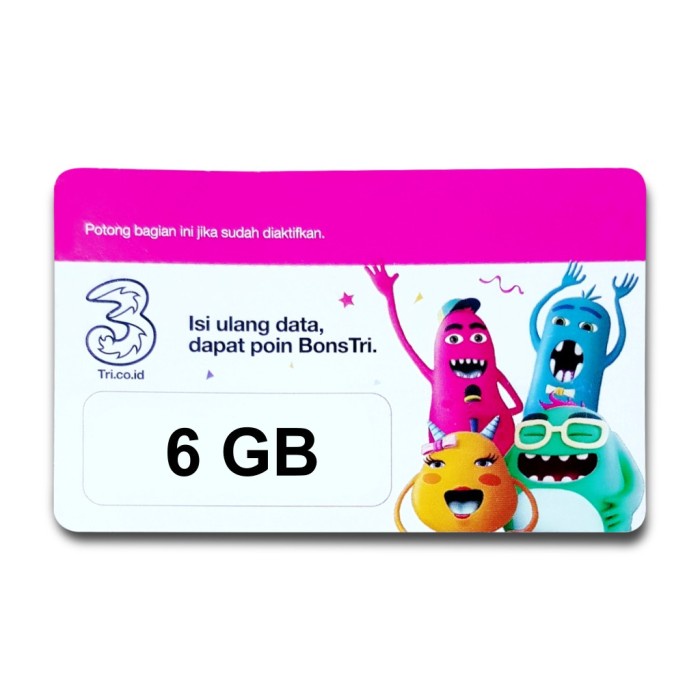 Voucher Kuota Data Internet 3 / Three / Tri AON 6GB/12GB 1 TAHUN