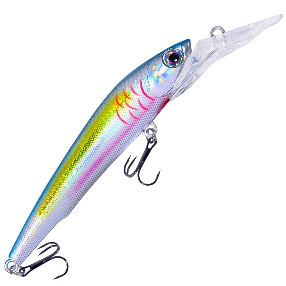 Hengjia Baru 1Pcs 24cm /100g Kedalaman Menyelam Swimbait Tenggelam Ikan Kecil 3D Mata Laser Troli Memancing Umpan Crankbait Air Asin Memancing Umpan Laut Memancing Aksesoris