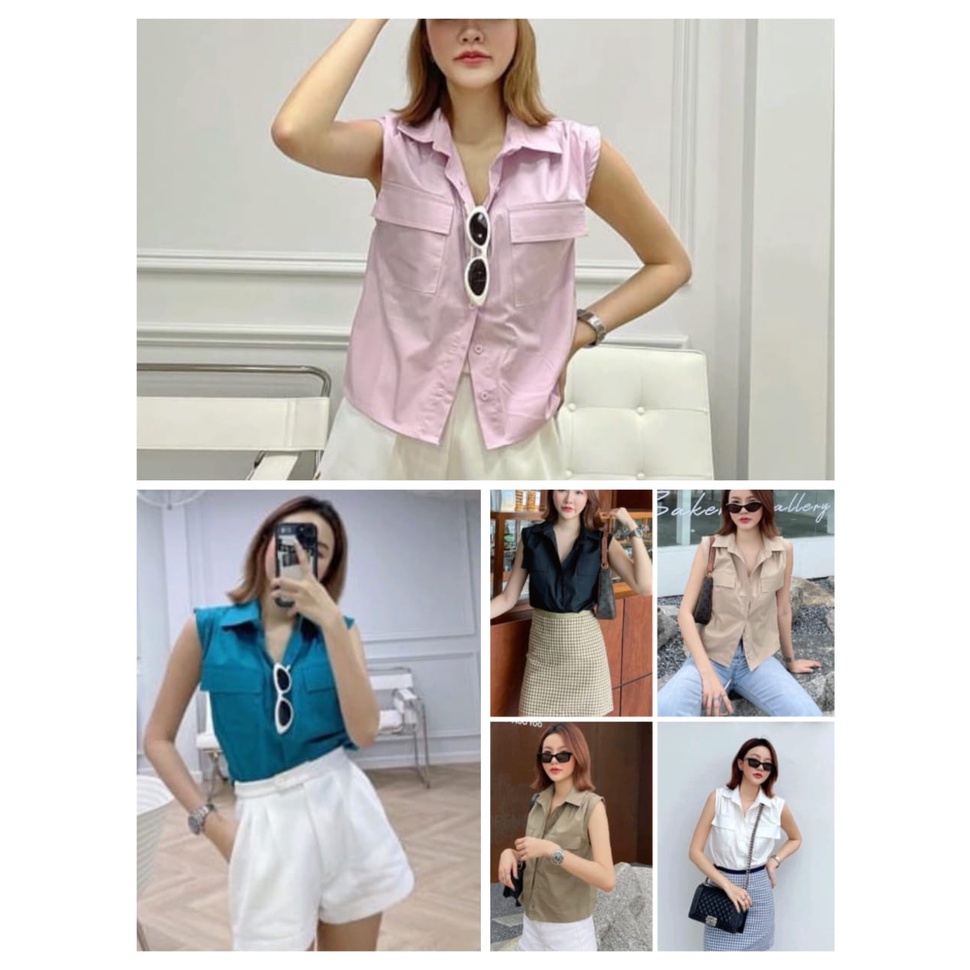 Tq88indonesia Fashion Kemeja Pocket Lengan Buntung /  Cabin Shirt / Hem Casula Wanita / Kem Wanita Korean Kekinian