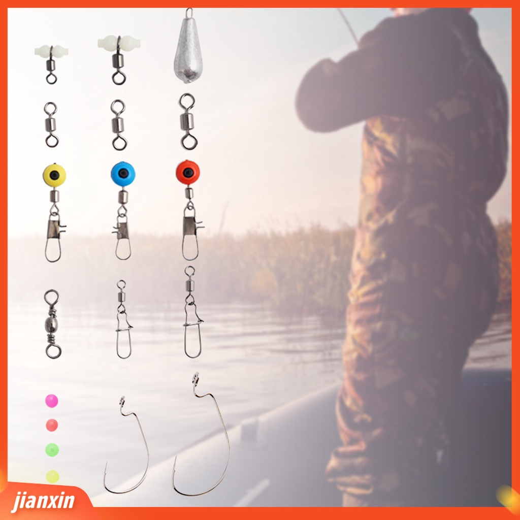 (In Stock) 176Pcs /Set Konektor Umpan Pancing Putar Engkol Kait Kacang Sinker Aksesori Untuk Angling