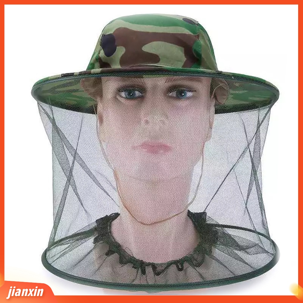 (In Stock) Unisex Camo Mosquito Bee Proof Net Mesh Head Pelindung Wajah Topi Pancing