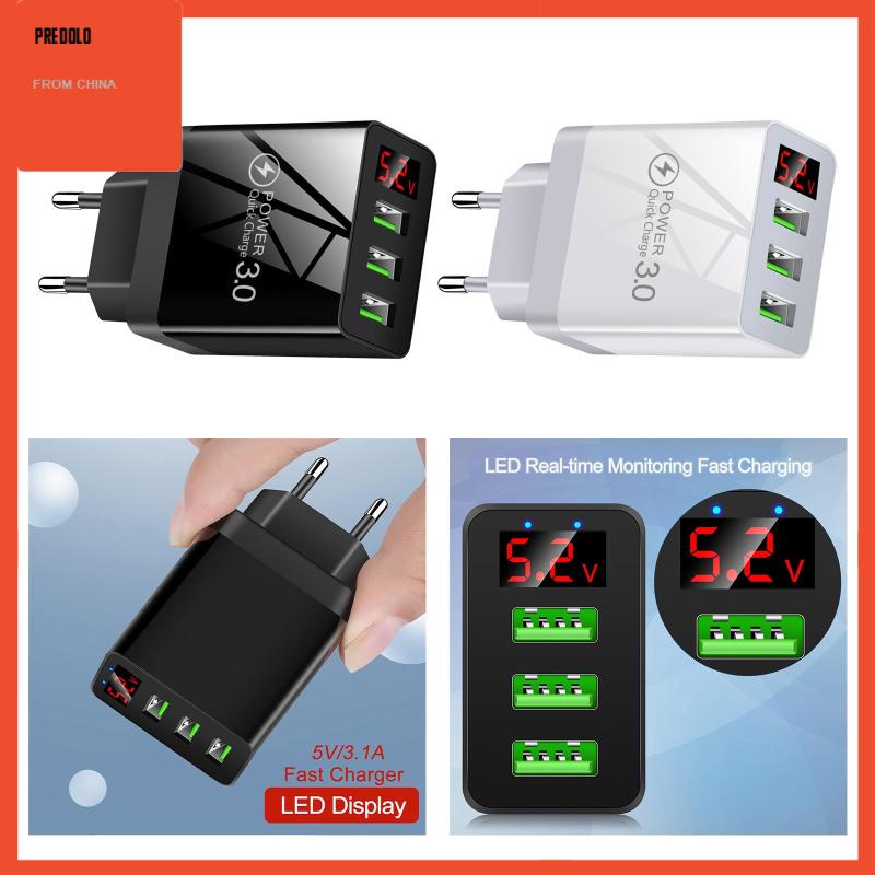 [Predolo] 3usb Digital Display Fast Charging Portable Untuk Travel Charging