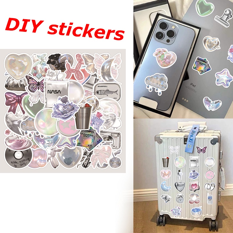 63pcs Stiker Ins Shiny Pink Silver Sticker Kecil Premium Pribadi DIY Hand Ledger Stiker Kecil