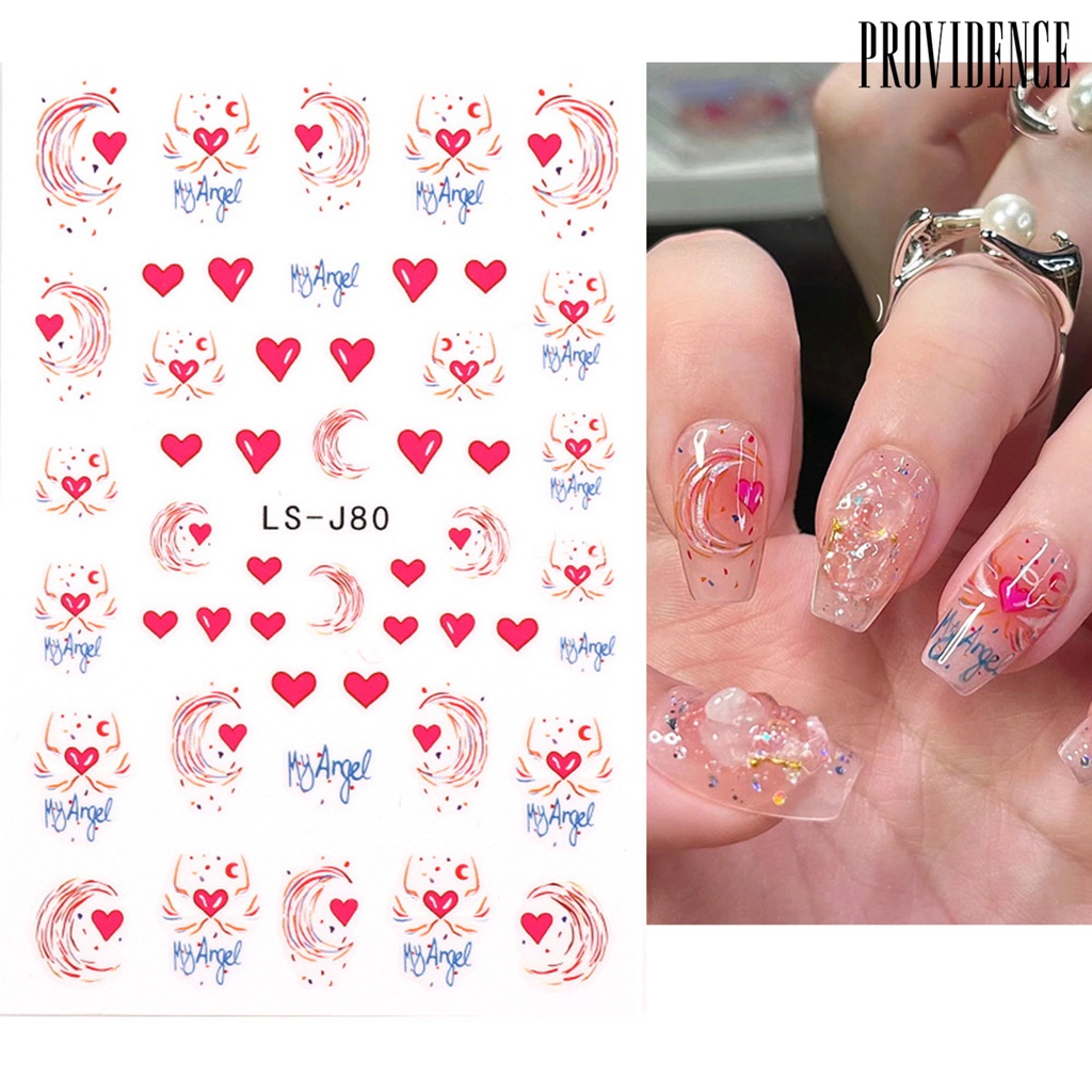 Providence 2lembar Cinta Lucu Jantung Nail Art Stiker Gaya Manis Ultra-Tipis Jantung Decals DIY Manicure Perekat Dekorasi Kuku Perlengkapan Kuku