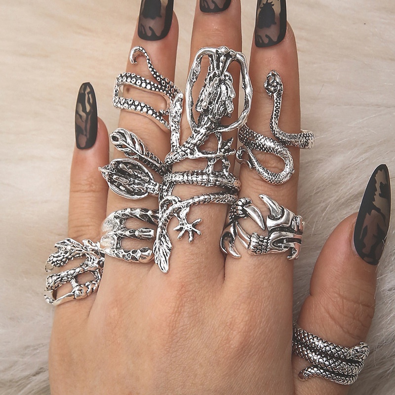 8pcs /Set Kepribadian Berlebihan Medusa Cincin Ular Punk Cakar Elang Pctopus Cincin Set Wanita Pria Unisex Perhiasan