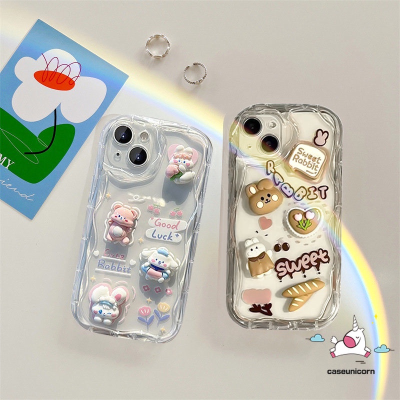 Case Kartun Doodle Bear Puppy Untuk Redmi 10C 9A 10A 9C NFC 9a1 A2 10 9T POCO M3 Redmi Note 11 10s 12 11s 10 Pro Max Lembut 3D Wavy Curved Edge Doodle 3DSteric Bread Doll Rabbit Case