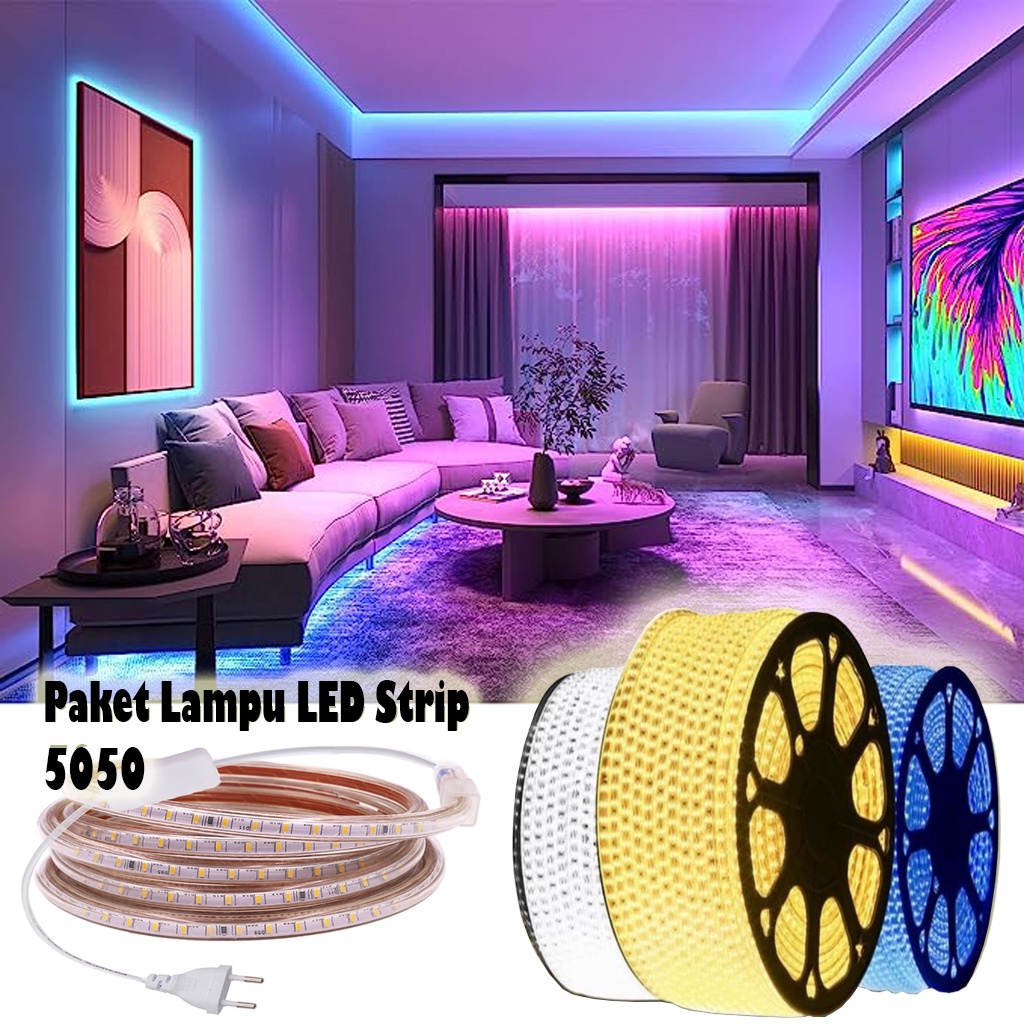IDM Paket Lampu LED Strip Selang 5050 SMD AC 220V Meteran Outdoor Indoor Waterproof E026