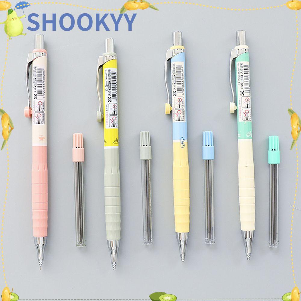 CHOOKYY 1set Pensil Mekanik 0.3mm Warna Acak Gambar Panas Isi Ulang Alat Tulis Plastik