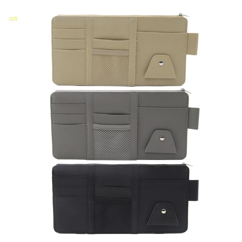 Sun Card Storage Bag Kulit Kantong Dokumen Multifungsi Mobil Sun Visor Organizer