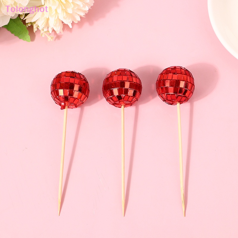 Tolonghot&gt; 12Pcs Mirror Ball Hiasan Kue Pesta Retro Disko Dekorasi Kue Tari Ulang Tahun Pesta Bola Cupcake Toppers Perlengkapan Pesta well