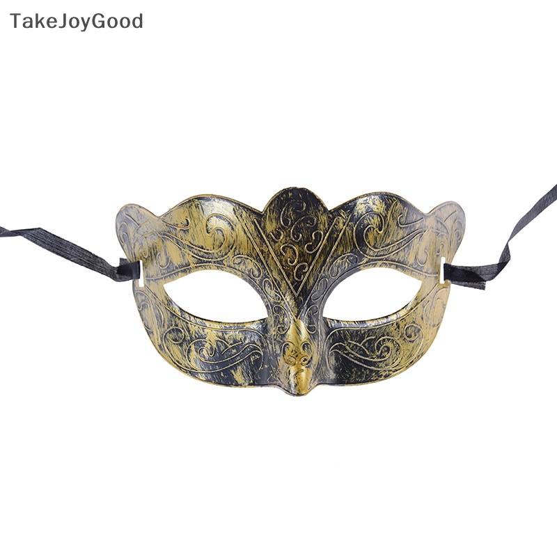 Takejoygood Masker Bola Pesta Topeng Retro Pria Halloween Antik Silver Gold Venetian Mardi Gras Masquerade QWP