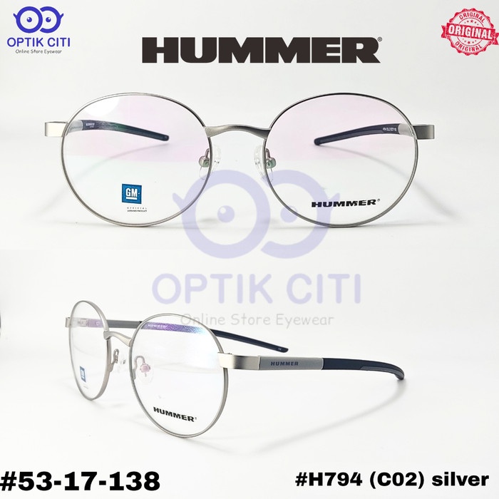 Frame Kacamata Pria Bulat Sporty Hummer H 794 Silver C2 Original