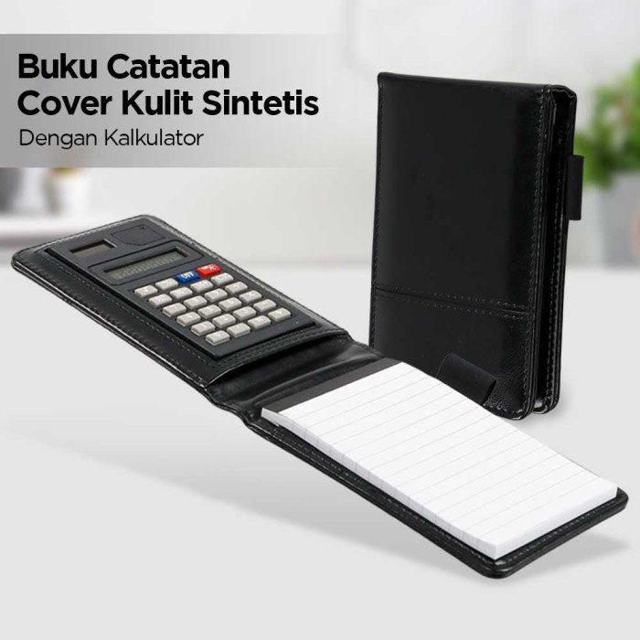 

✨BISA COD✨ -Buku Catatan Binder Note Cover Kulit + Kalkulator - Hitam