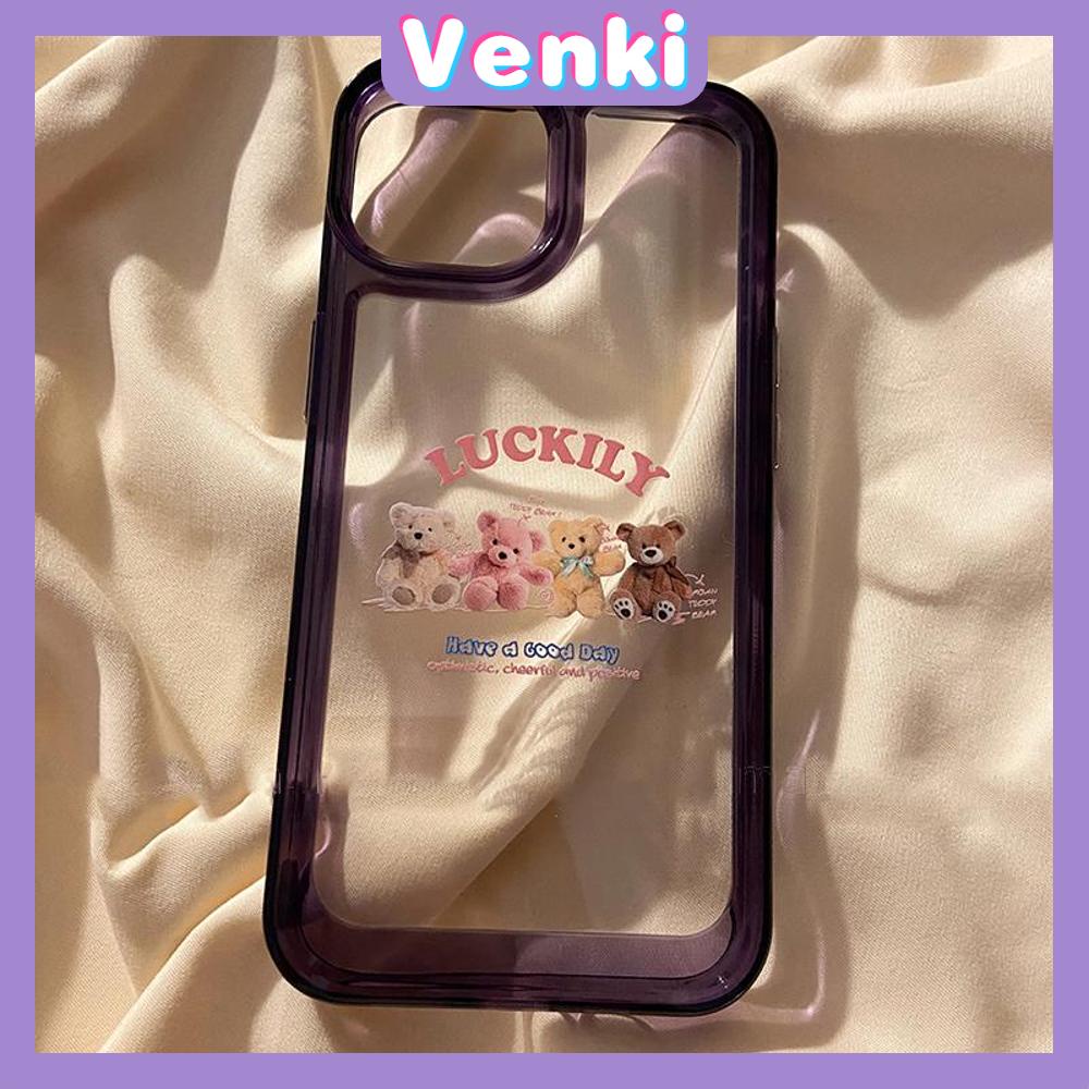 VENKI - Untuk iPhone 11 Case Clear Space Hard Acrylic Case Shockproof Protection Camera Purple Frame Cute Four Bears Kompatibel dengan iPhone 14 13 Pro Max iPhone 12 Pro Max XR 7 8Plus