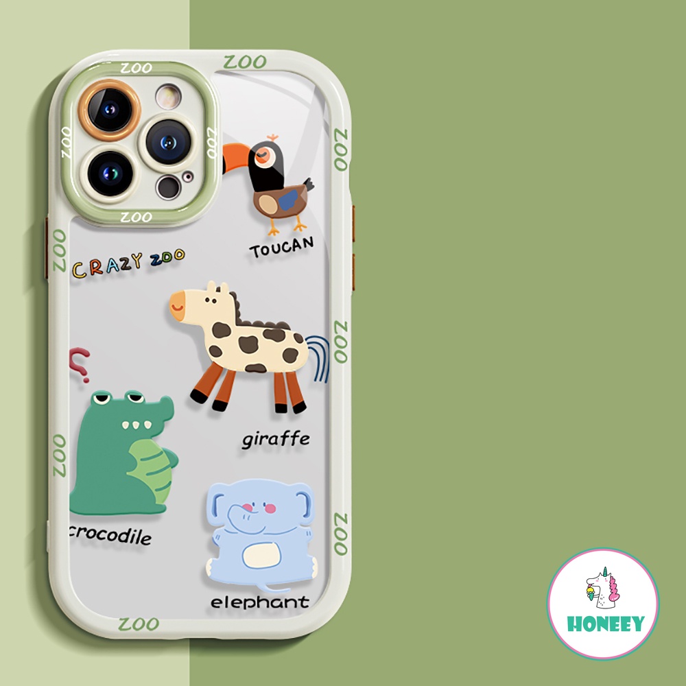 IPHONE Casing Ponsel Kartun Zoo Pinguin Jerapah Gajah Kompatibel Untuk Iphone14 13 12 11 Pro Max Akrilik Hard PC Cover Pelindung