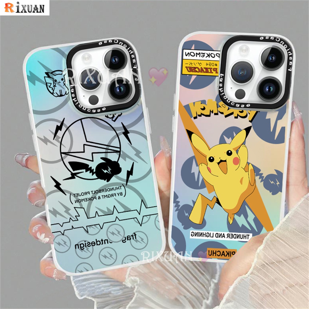 Casing Realme C55 C53 C33 C31 C30 C30S C35 C11 2021 Realme10 9i 5i 6i C3 8i 8 C2 C21Y C25Y C15 C12 C25 Narzo 50A Mewah Laser Gradasi Kartun Thunderbolt Pikachu Hard Case RIXUAN