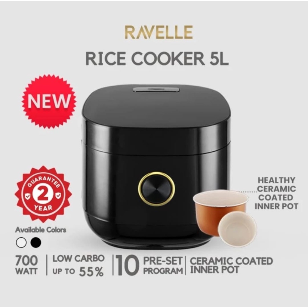 RAVELLE DIGITAL 5L-1,8L 700W RICE COOKER LOW CARBO LOW WATT MAGIC COM