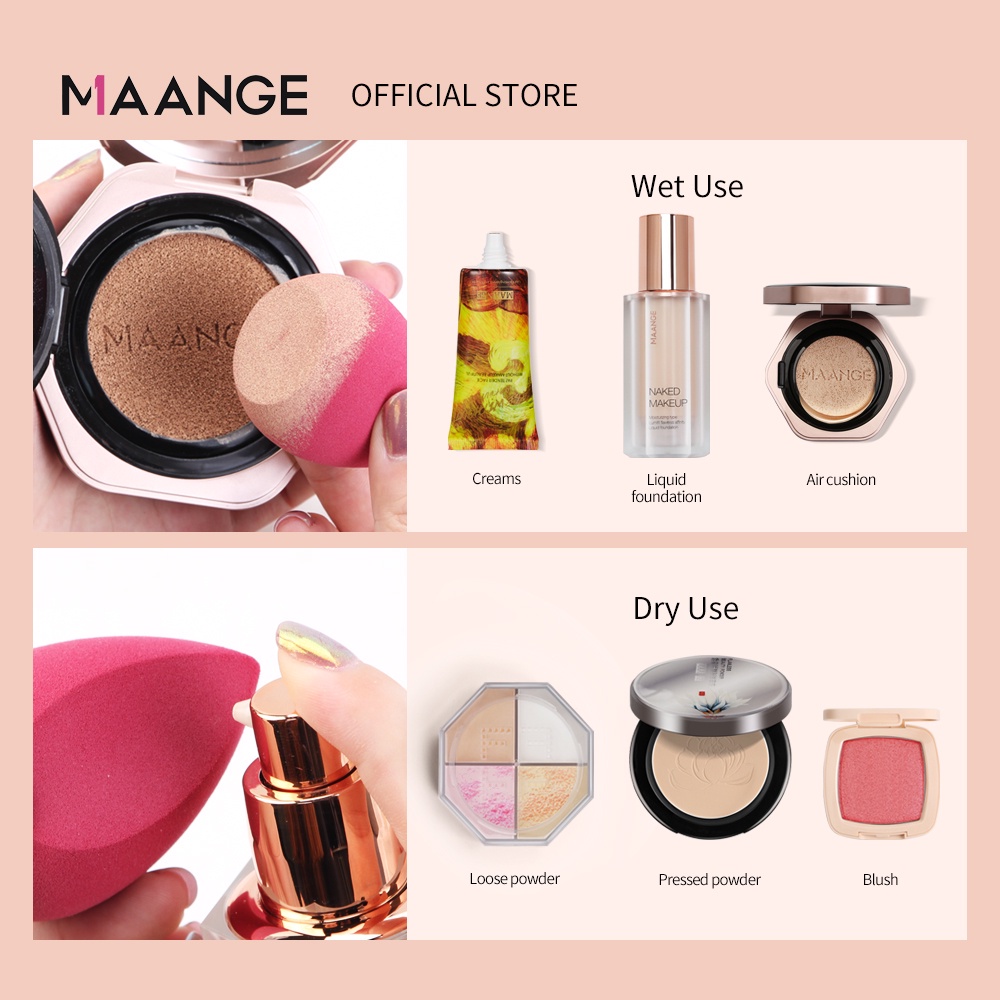 MAANGE Set Bedak Makeup dengan Wadah Telur, Spons Lembut untuk Bedak Cair, Krim, dan Bedak1466