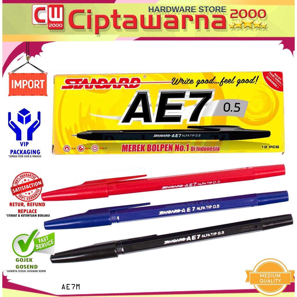 

1 Pcs Pena Pulpen Standard AE7 Pen Hitam Biru Merah
