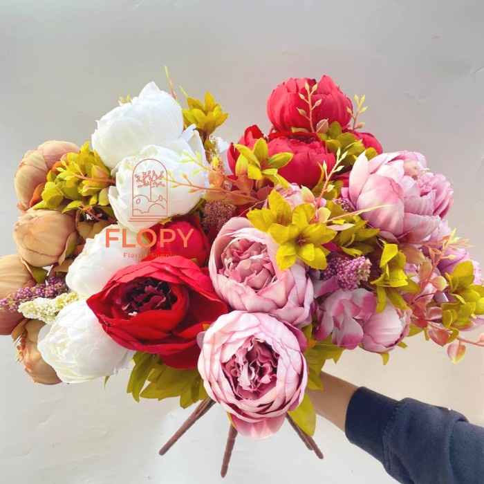 13 Bunga Bunga Peony Jumbo X13 Artifisial / Mawar Plastik - Lilac