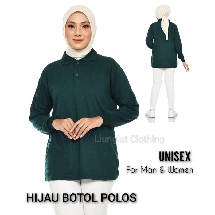 Kaos Polo Panjang Hijau Botol Polos / Kaos Kerah Panjang - HijauBotolPolos, S Terbaru