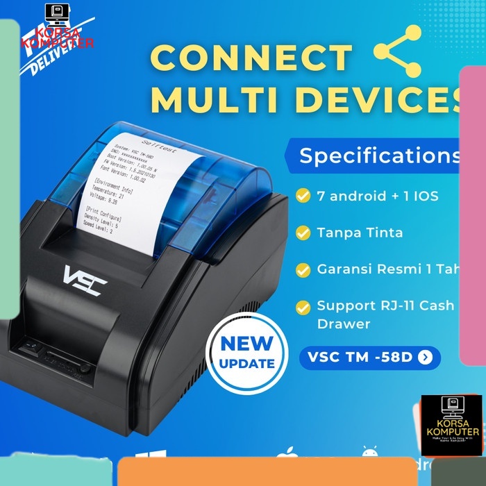 Printer Kasir Struk PRINTER KASIR THERMAL BLUETOOTH VSC-P58UB (USB + BLUETOOTH) Portable