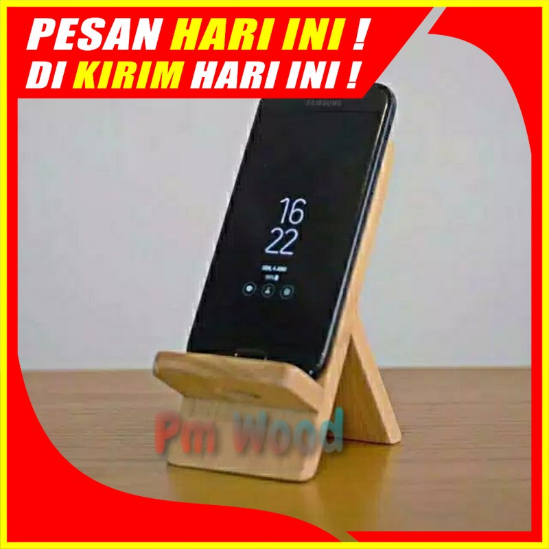 (H82 )stand holder KAYU TEMPAT hp/dudukan hp/standing hp kayu solid