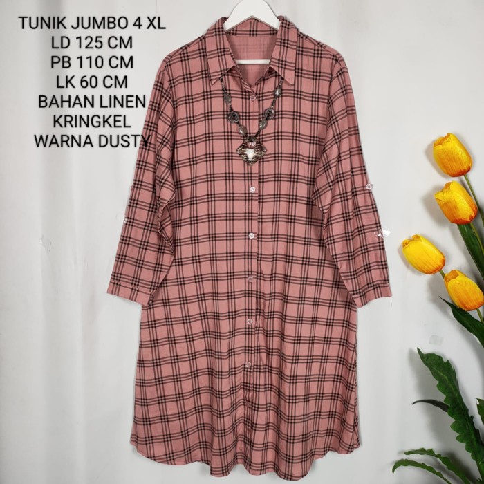 Trend Style Tunik Jumbo Wanita Ld 125 Cm Motif Kotak Kekinian Fit To 4XL - DUSTY, 4XL