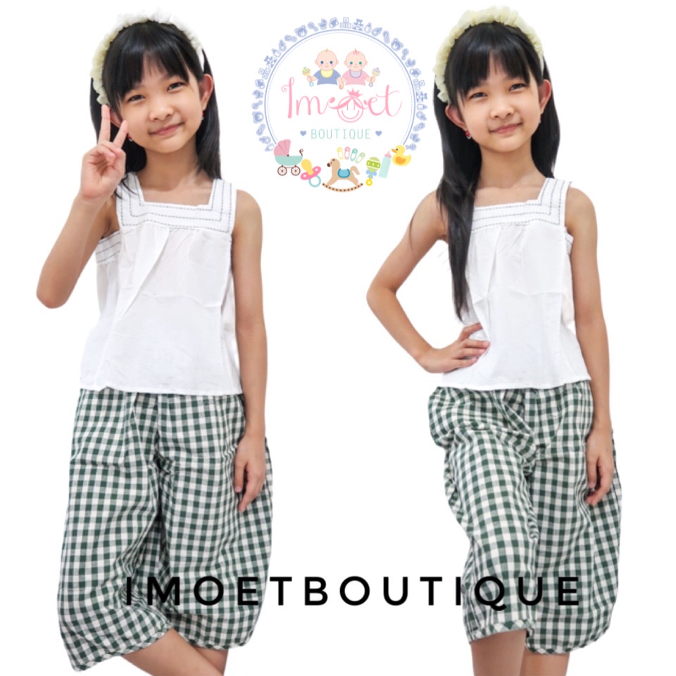 imoet.boutique - Setelan kutung square neck celana kotak | set anak cewek(GI0922)