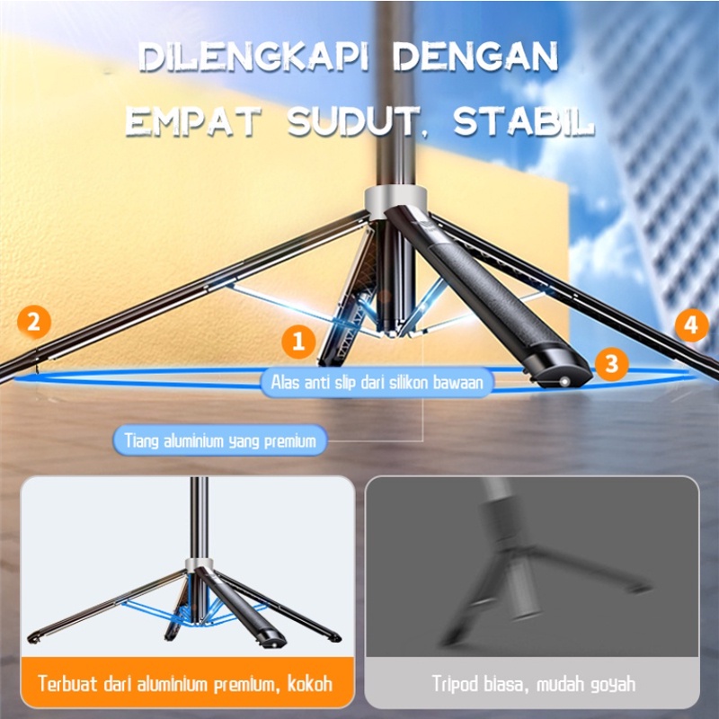 P180 Tongsis Tripod Bluetooth Selfie Stick Remote Tripod Bracket penstabil empat kaki HP 360 ° Rotation 180cm Dengan 1/4 Adaptor