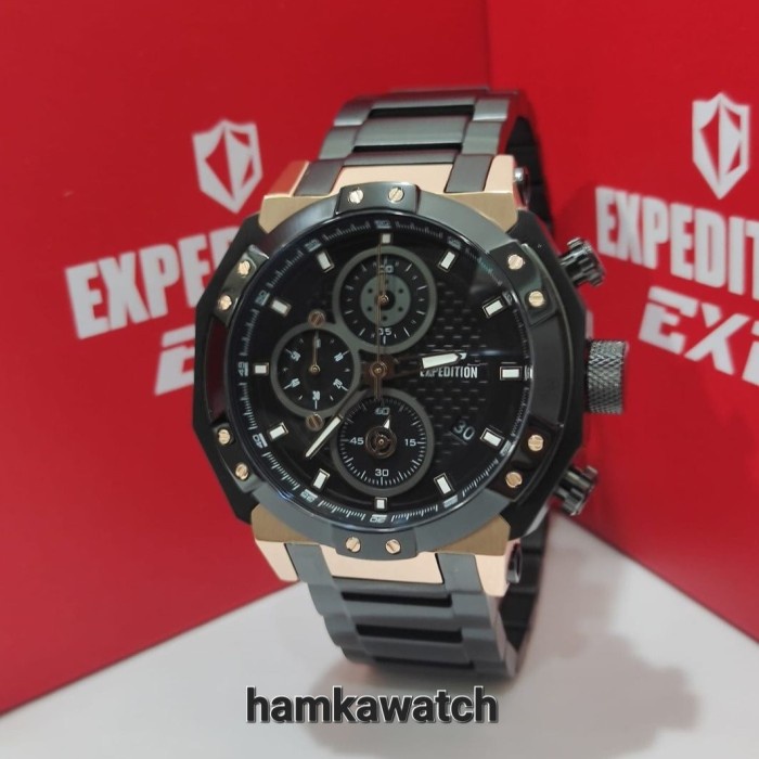 jam tangan pria expedition original E6385 black rose gold Stanlesstell Vs