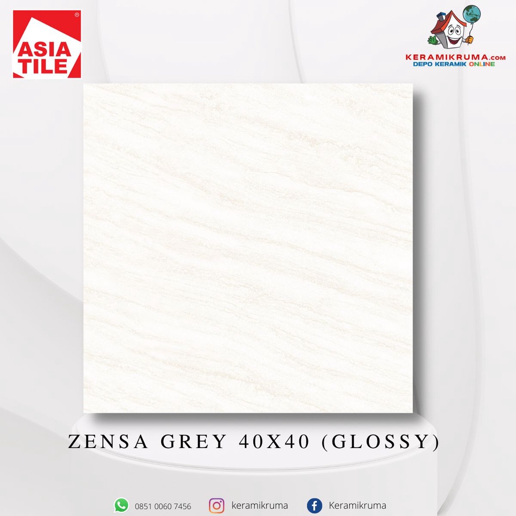 Keramik Lantai Asia Tile 40x40 Zensa Grey Glossy Flat Kilap