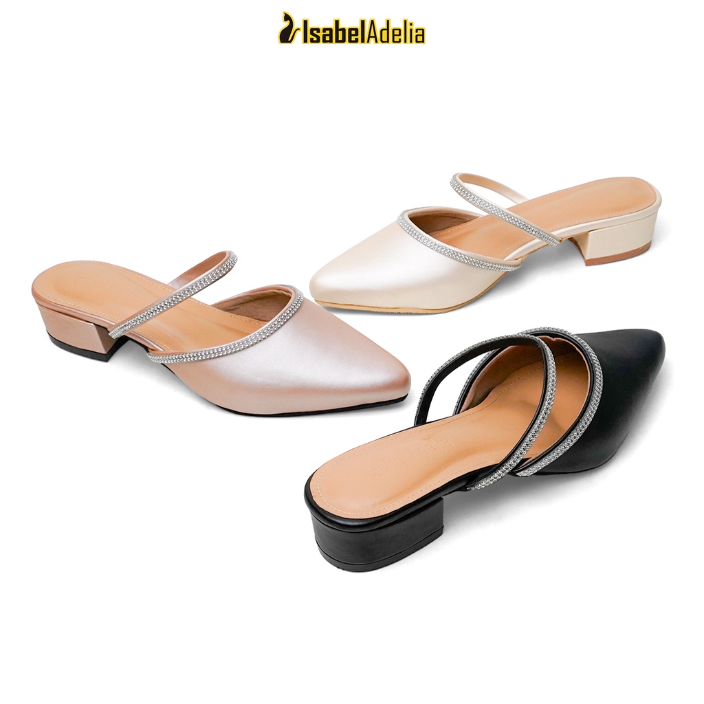 Isabel Adelia EVA Block Heels Slop Wanita Hitam Gold Latte