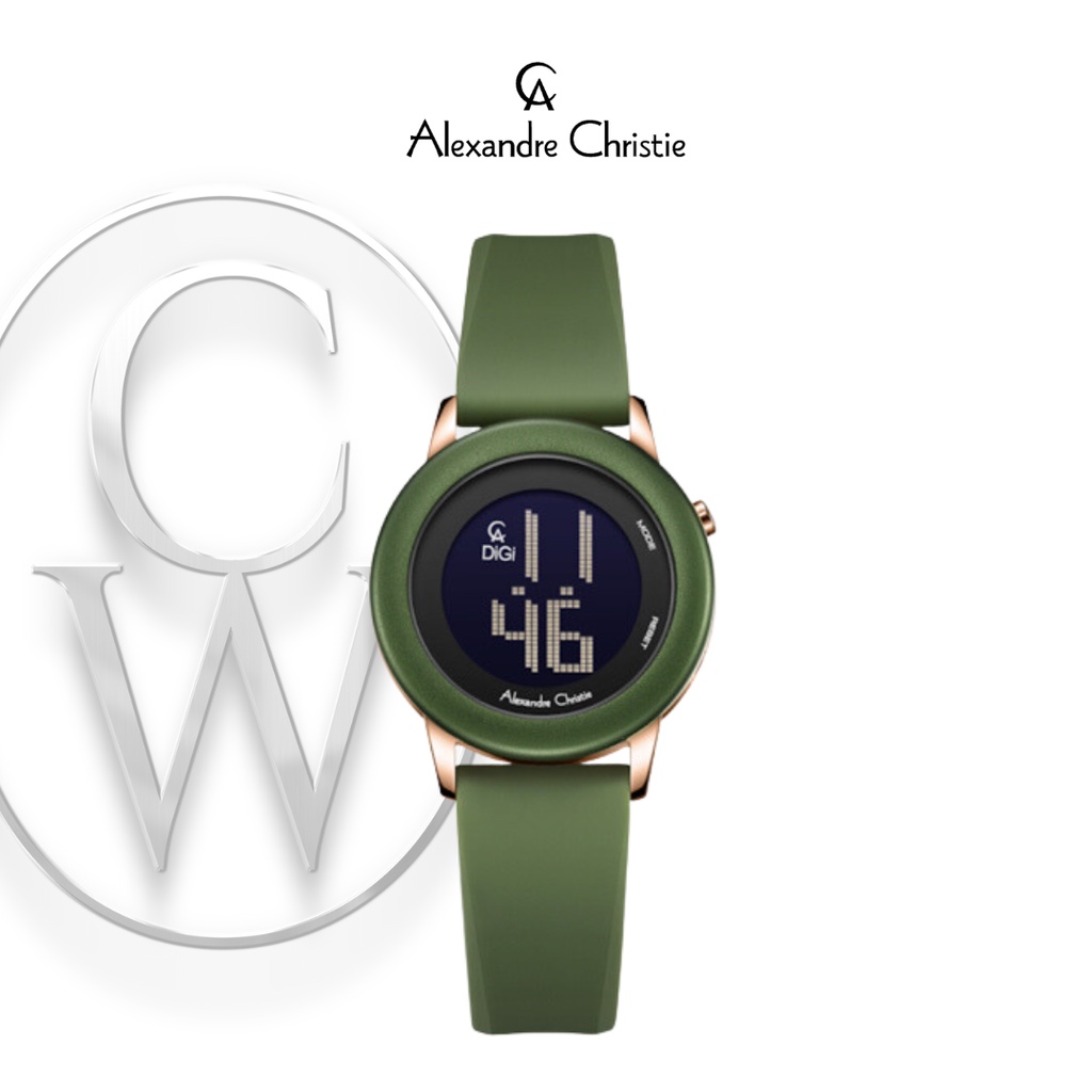Jam Tangan Wanita Alexandre Christie Digi AC 9393 LHRRGGNBA Karet Digital Sporty Simple Minimalis Bu