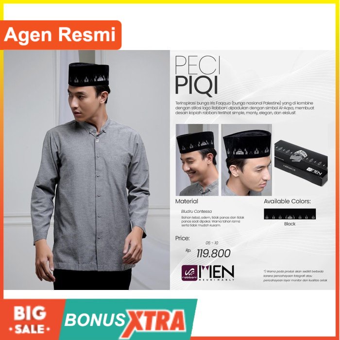 DISKON Kopeah Rabbani PECI PIQI Kopiah Black Hitam Bludru Original