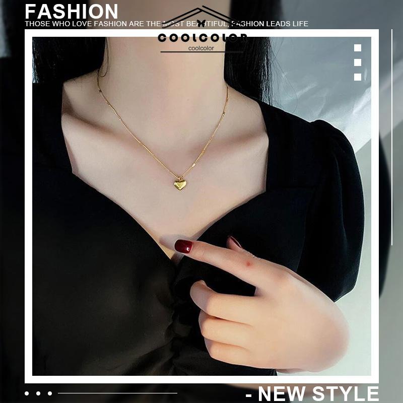 COD❤️Kalung Rantai Liontin Hati Bahan Logam Warna Emas Untuk Wanita- cl