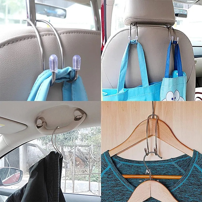 1pc Pengait Kursi Mobil Stainless Steel Tahan Lama Berkualitas/Rak Gantung Dipasang Headrest Otomotif/Pengait Penyimpanan Tas Hemat Ruang Kendaraan