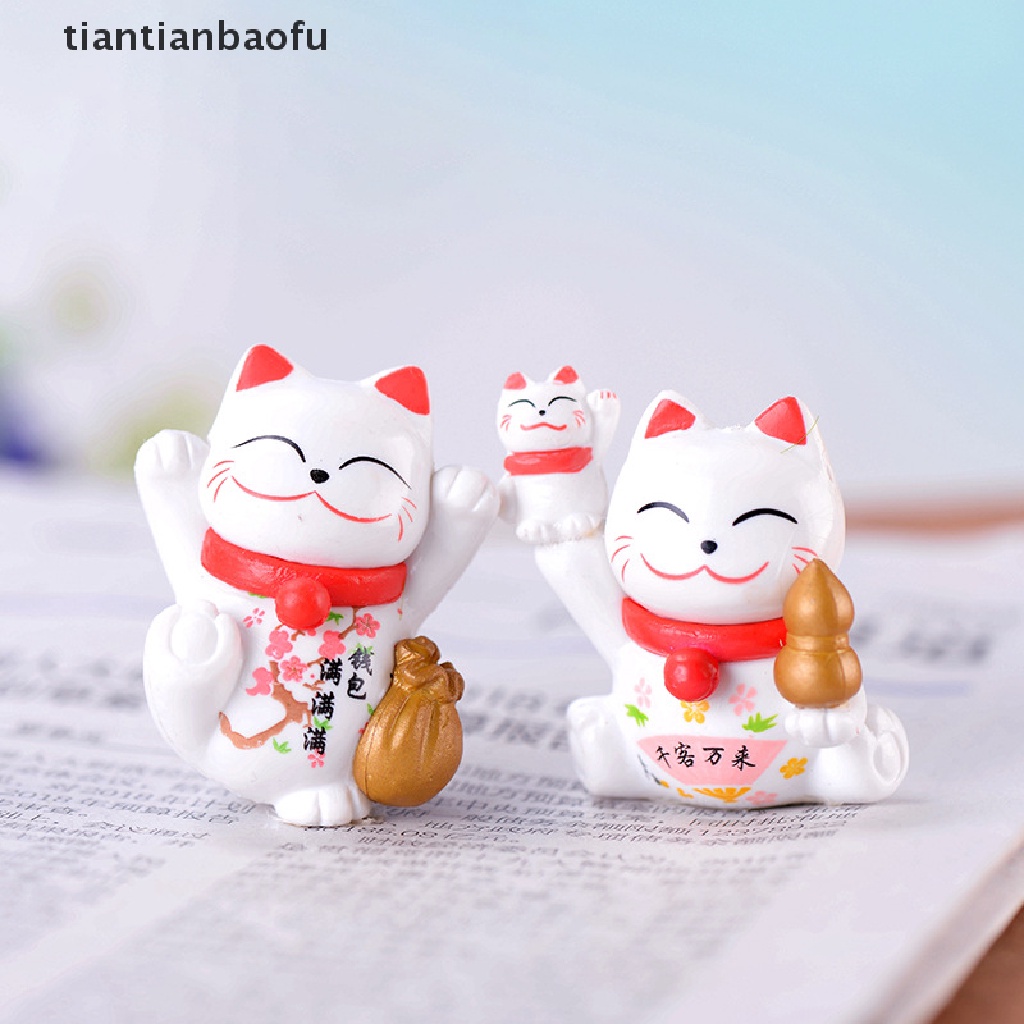 [tiantianbaofu] Senyum Beruntung Uang Kucing Mini Patung Figurine Kerajinan Ornamen Miniatur Dekorasi Rumah Butik