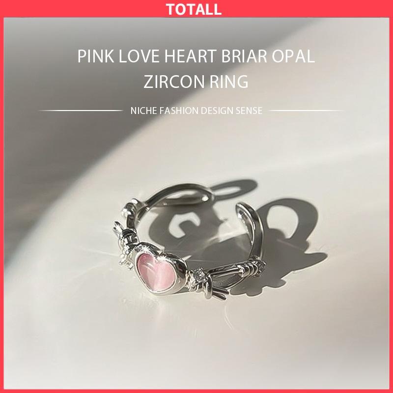 COD Rasa Desain Pink Love Thorn Opal Zirkon Cincin  Wanita Cincin Fashion Keren Manis-Totall