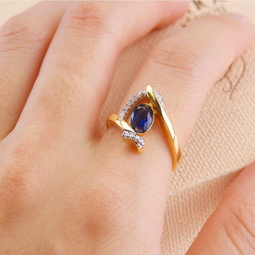 Goldkingdom Fashion Perhiasan Aksesoris Ready Stock Berlapis Emas Safir Dua Warna Cincin Eropa Dan Amerika Wanita Pertunangan Cincin