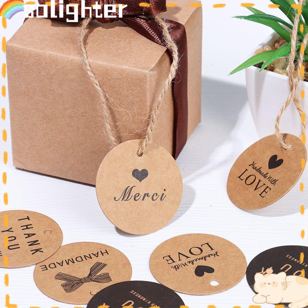 Solighter 100PCS Thank You Hanging Tag Kraft Paper Paket Aksesoris Perlengkapan Pesta DIY Packing Kartu