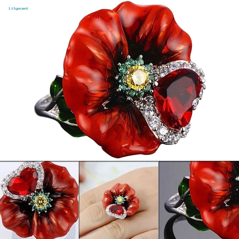 Lilyscent Pesta Pernikahan Fashion Bunga Bentuk Hati Ruby Imitasi Jari Cincin Perhiasan Pengantin