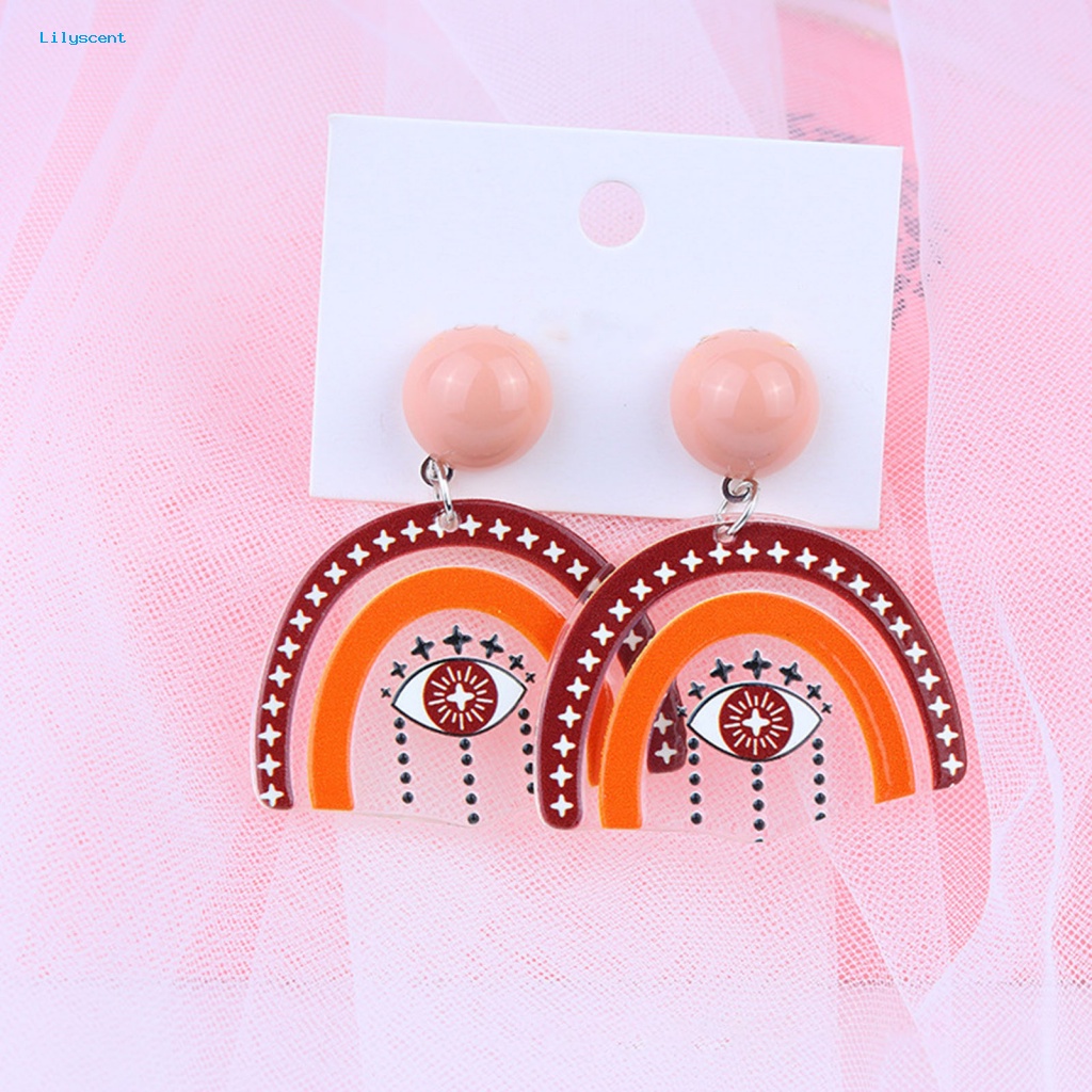 Lilyscent 1pasang Anting Tetes Pelangi Yang Indah Untuk Bar Acrylic Ringan Awan Pelangi Menjuntai Drop Earrings Tepi Halus