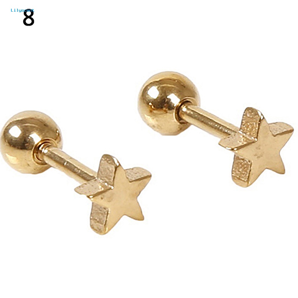 Lilyscent 1pasang Charm Perhiasan Anting Stud Telinga Bahan Alloy Motif Pentagram Untuk Pesta